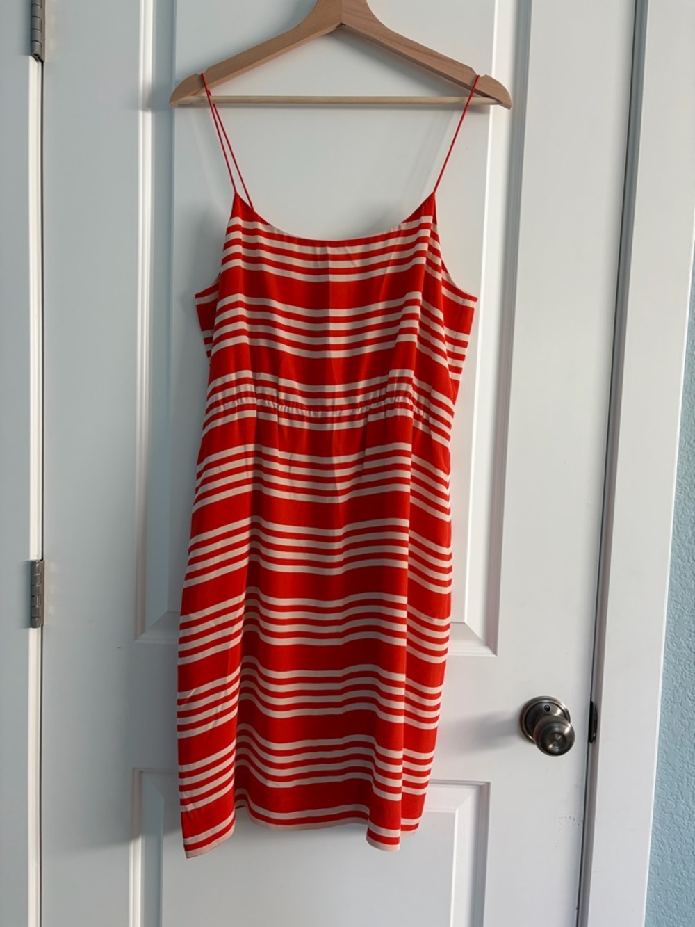 Silk J. Crew Red and White Striped Spaghetti Strap Mini Dress
